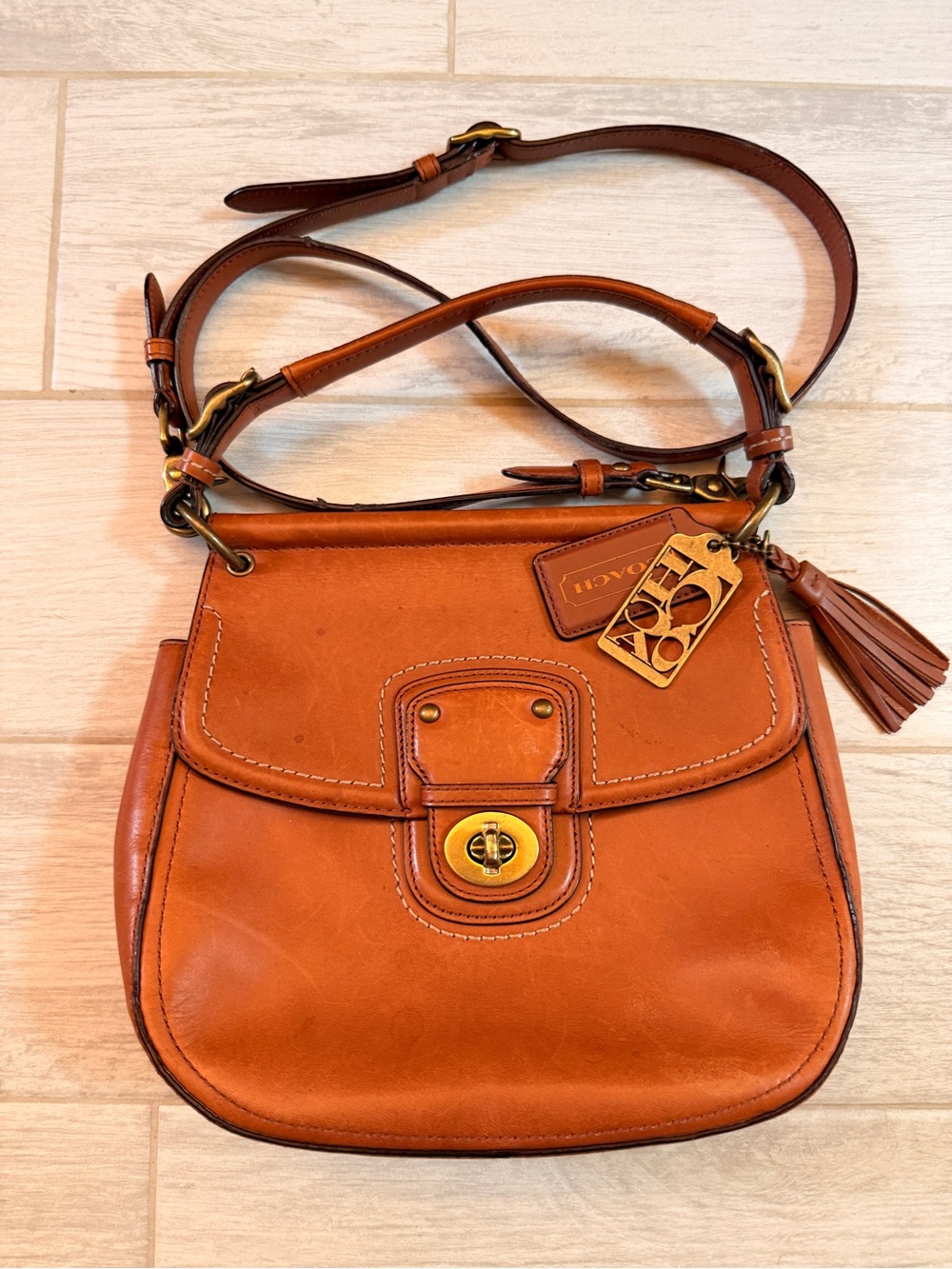 Coach Cognac Leather Turnlock Crossbody Bag